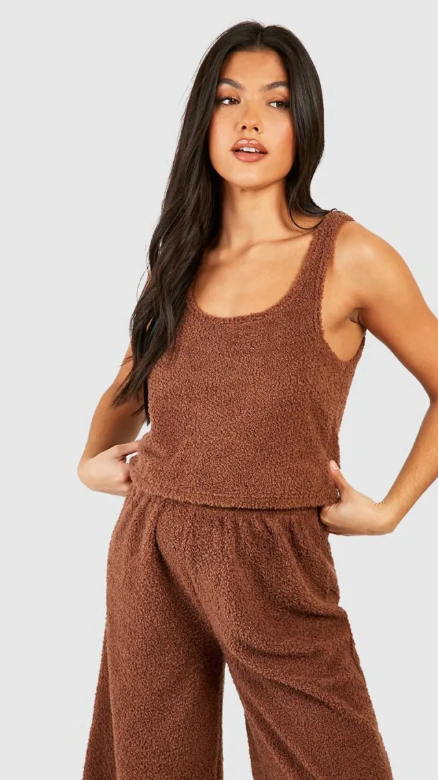 Chocolate Maternity Fluffy Borg Loungewear Tank Top