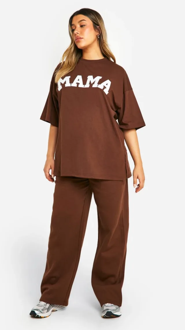 Chocolate Maternity Mama Oversized T-Shirt And Straight Leg Sweatpant