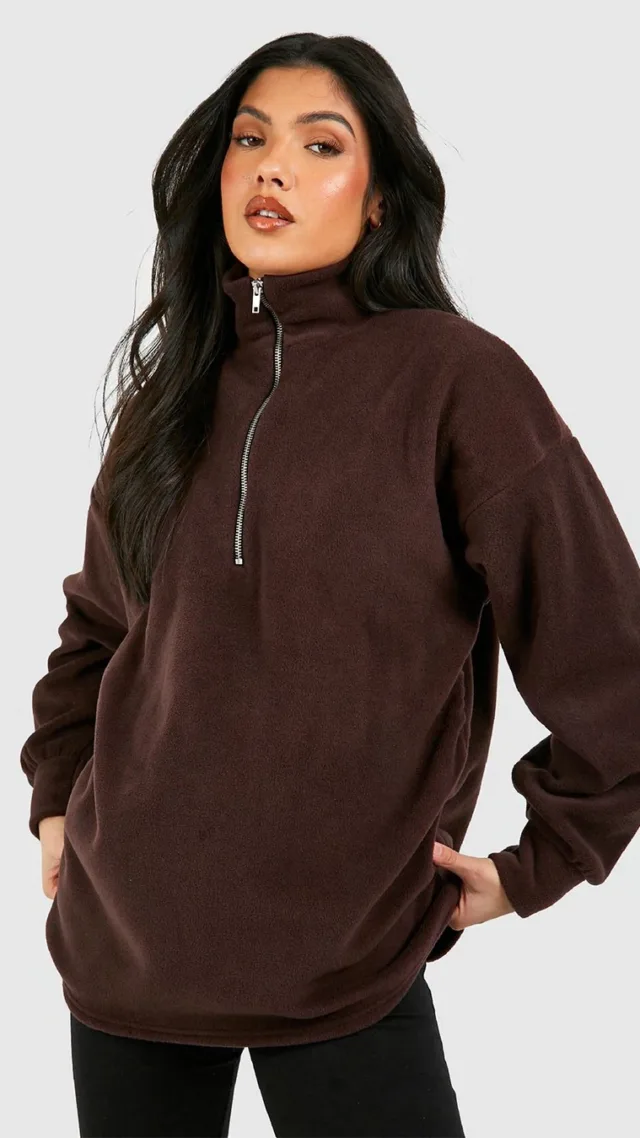 Chocolate Maternity Quarter Zip Fleece