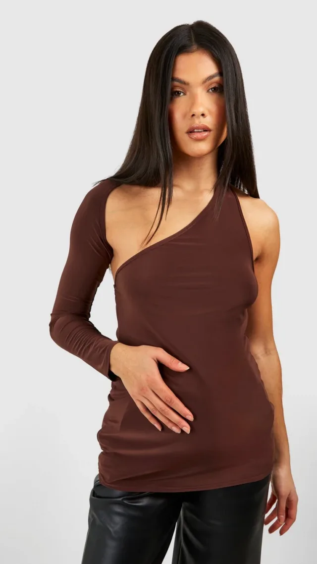 Chocolate Maternity Slinky One Sleeve Top