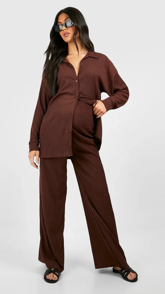 Chocolate Maternity Wide Leg Textured Pants