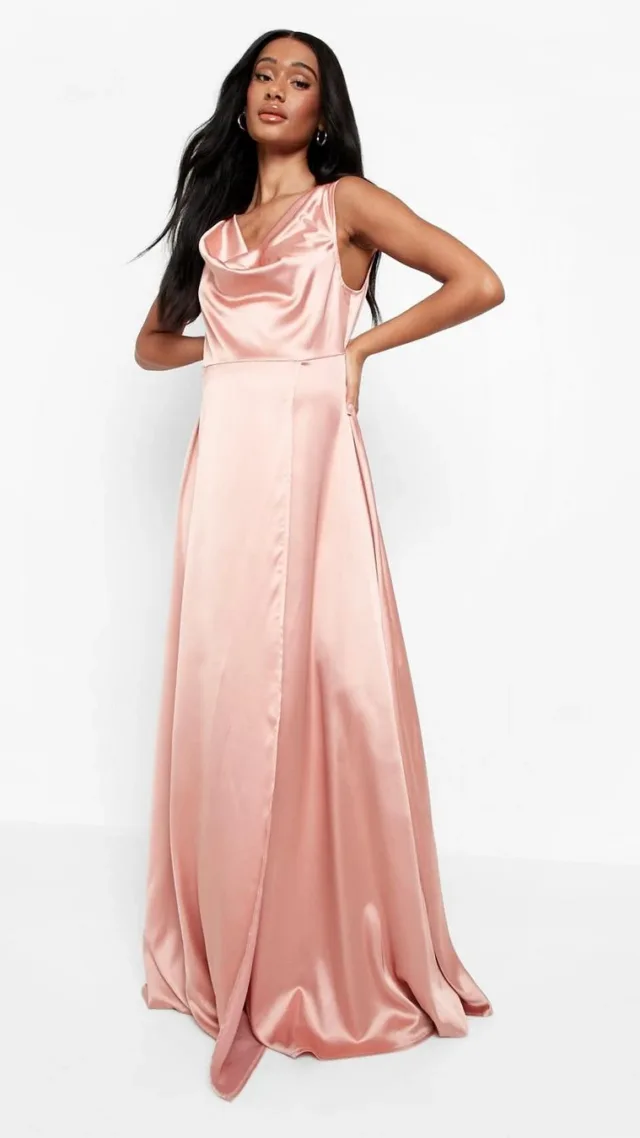 Coral Maternity Occasion Satin Cowl Neck Maxi Dress