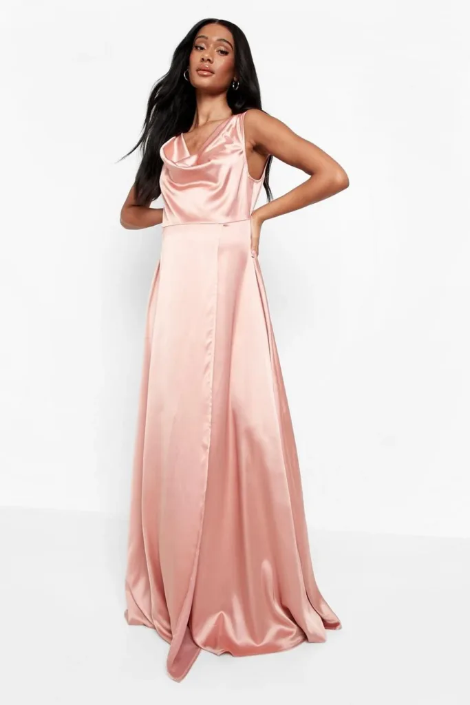 Coral Maternity Occasion Satin Cowl Neck Maxi Dress