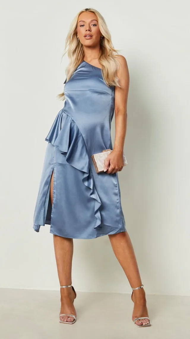 Cornflower Blue Maternity Occasion One Shoulder Midi Dress