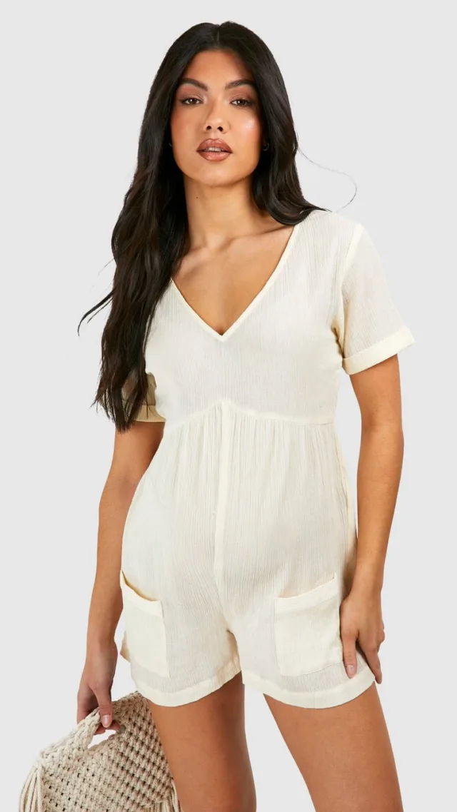 Cream Maternity Cheesecloth Romper