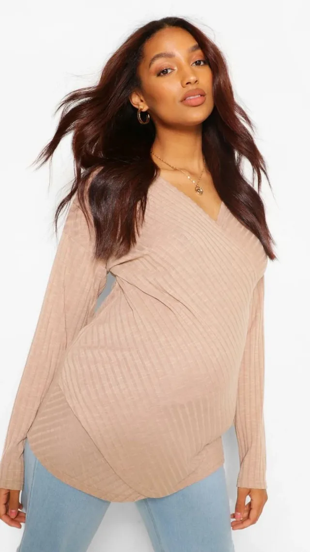 Cream Maternity Nursing Wrap Front Knitted Sweater