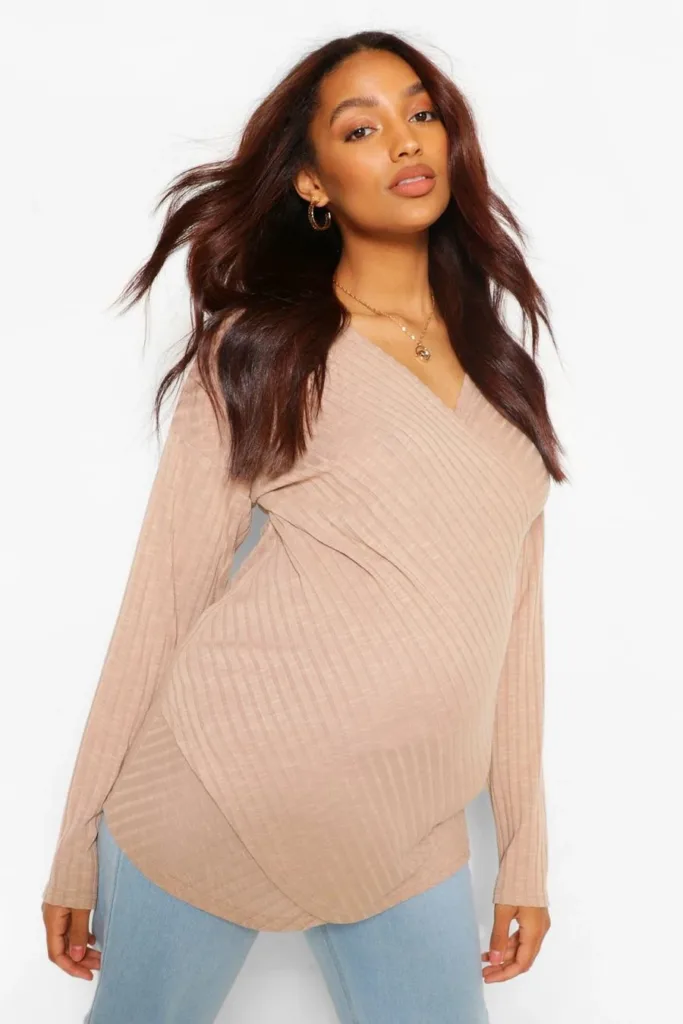 Cream Maternity Nursing Wrap Front Knitted Sweater