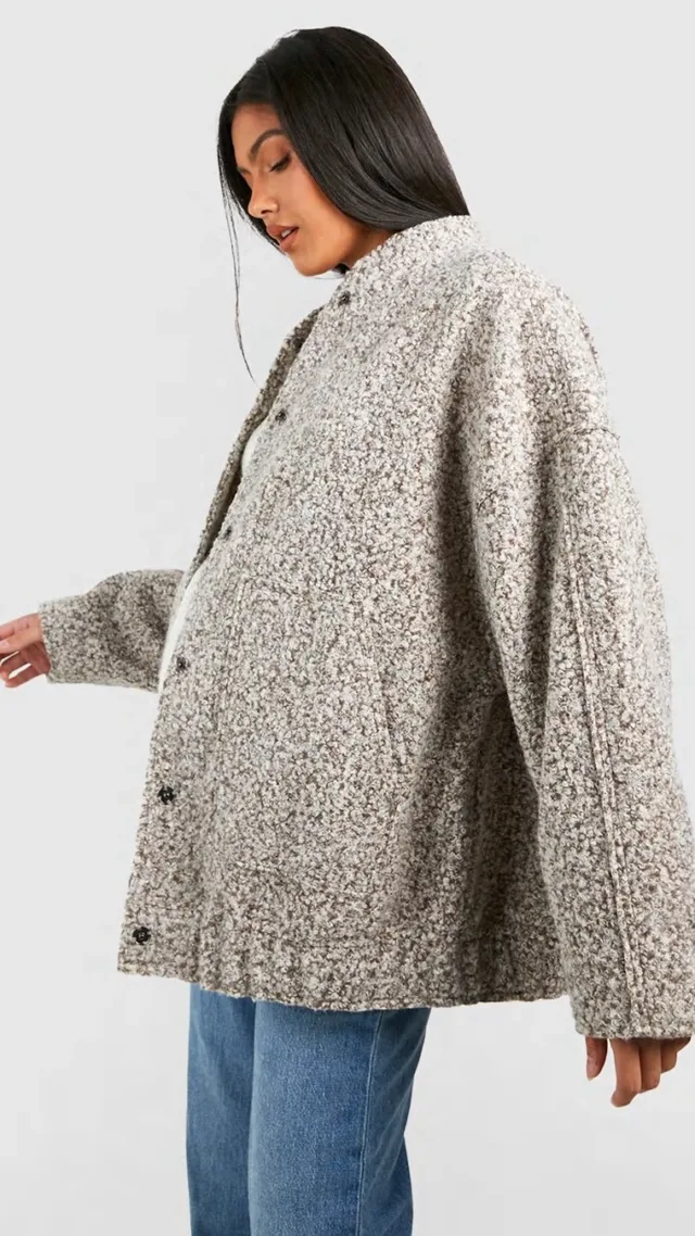 Cream Maternity Oversized Wool Look Bomber Jacket