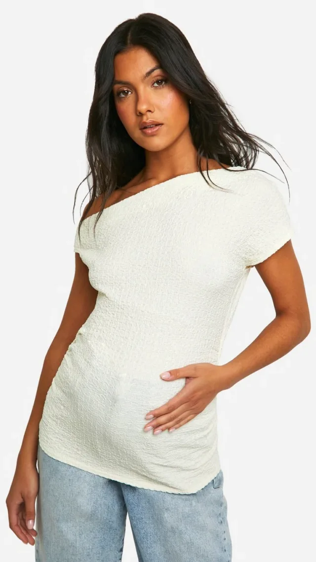 Cream Maternity Textured Asymmetric Top