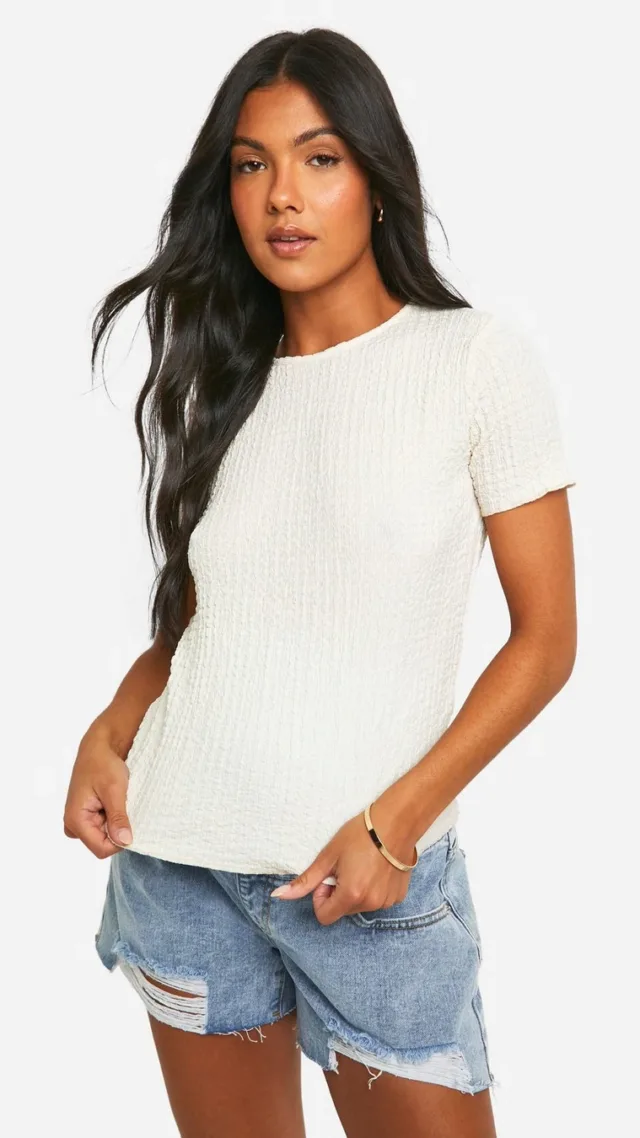 Cream Maternity Textured Lettuce Hem T-Shirt