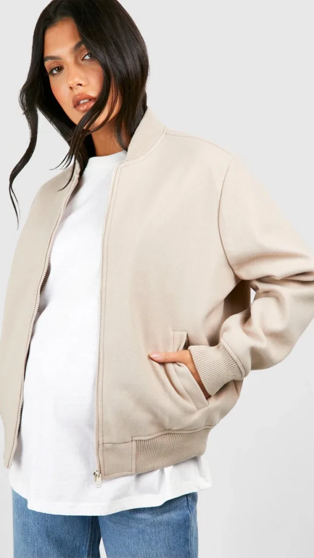 Cream Maternity Wool Bomber Jacket