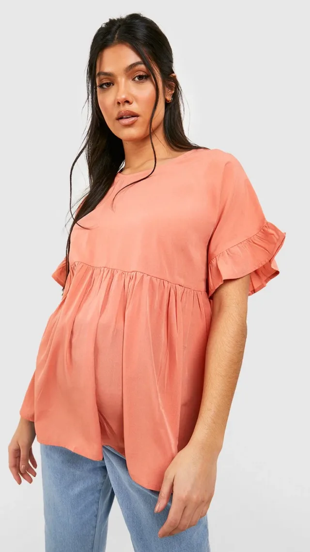 Dusky Pink Maternity Cross Back Woven Smock Top