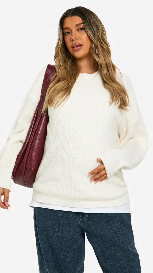 Ecru Maternity Soft Knit Oversized Sweater