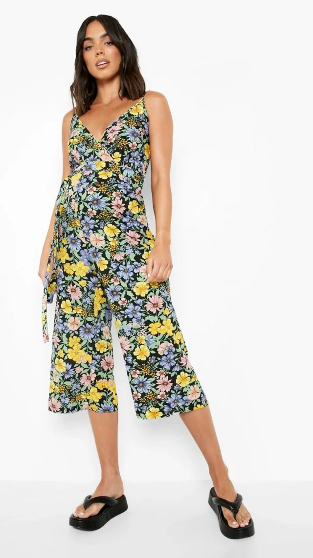 Floral Maternity Wrap Culotte Jumpsuit