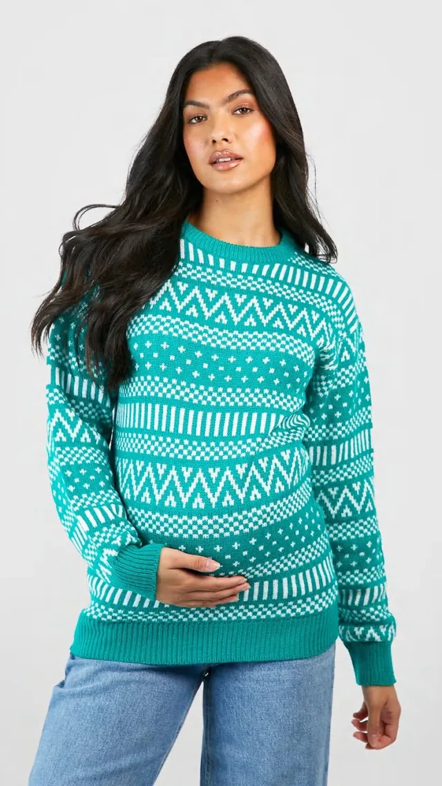 Green Maternity Fairisle Christmas Sweater