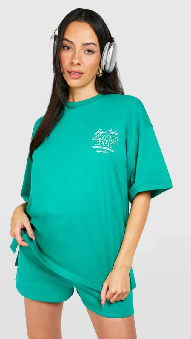 Green Maternity Sports Club T-Shirt And Short Tracksuit