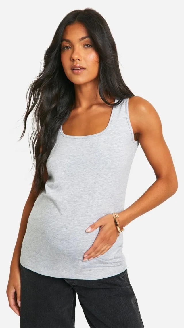 Grey Marl Maternity Basic Square Neck Tank Top Top