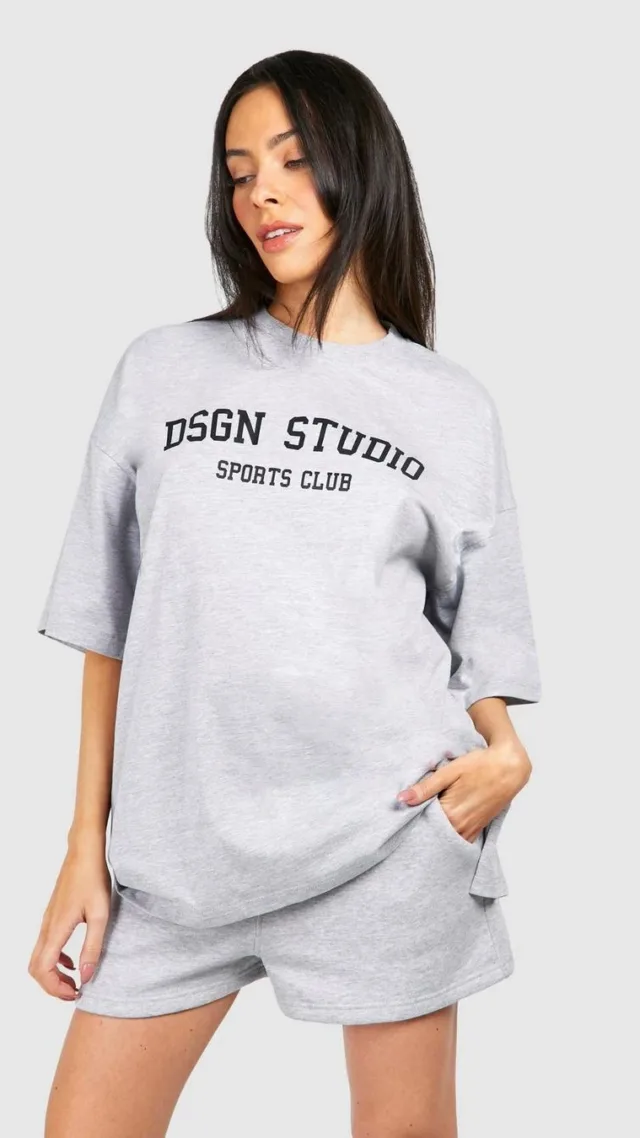 Grey Marl Maternity Dsgn Studio Print Oversized T-Shirt