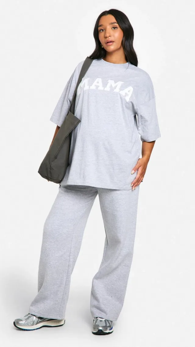 Grey Marl Maternity Mama Oversized T-Shirt And Straight Leg Sweatpant