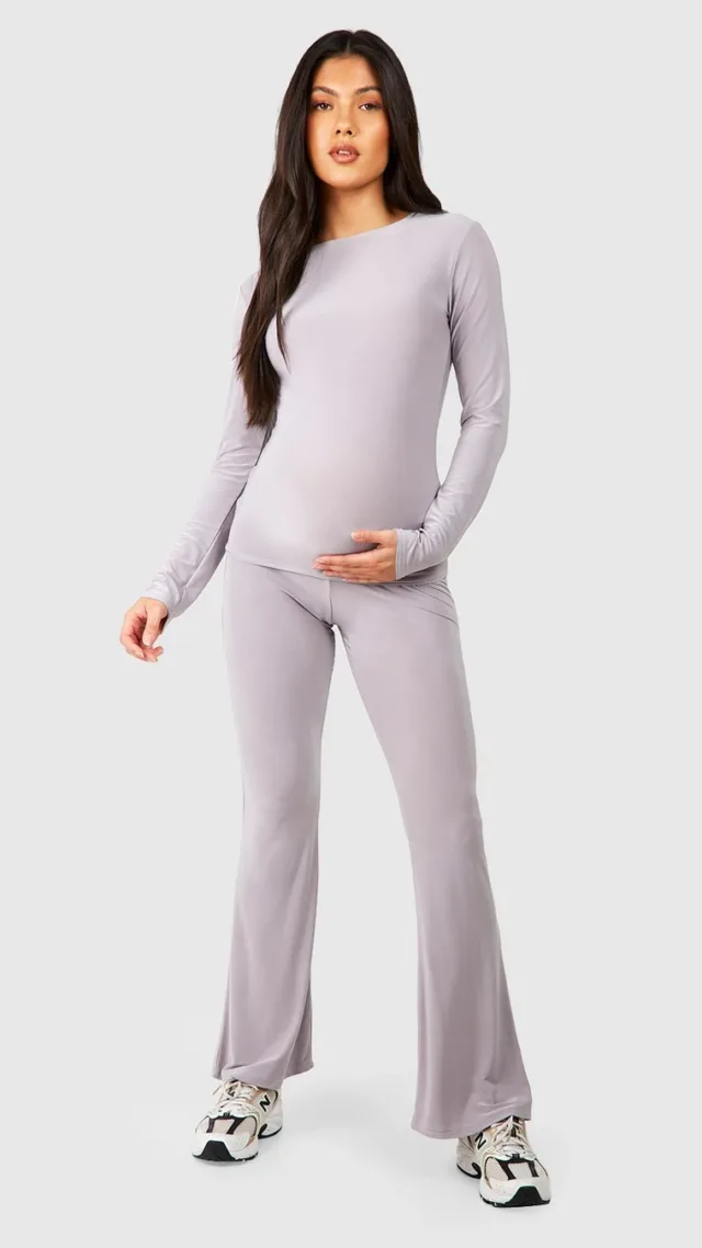 Grey Marl Maternity Soft Touch Yoga Pant Loungewear Set