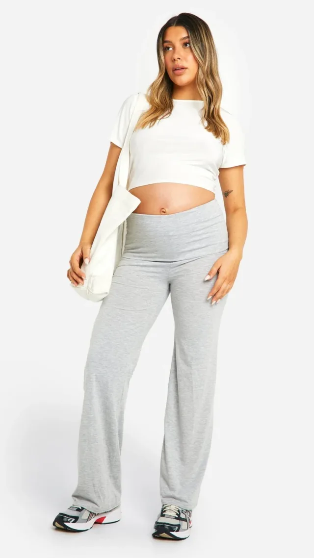 Grey Marl Maternity Super Soft Fold Over Waist Yoga Legging