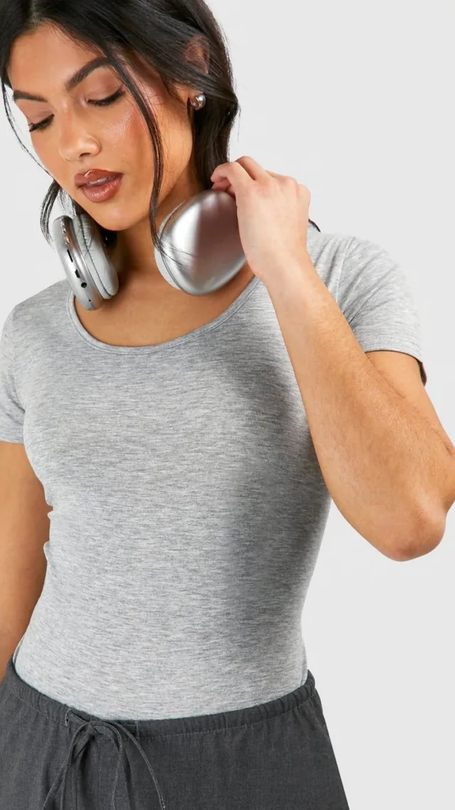 Grey Maternity Basic Scoop Neck T-Shirt