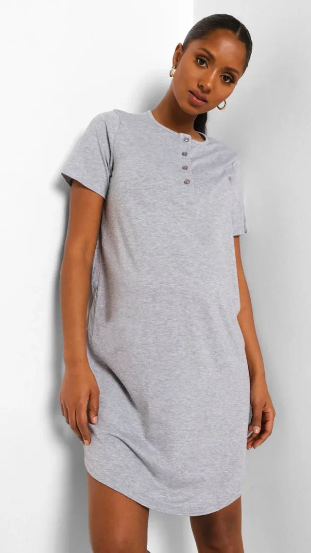 Grey Maternity Half Button Front Nightgown