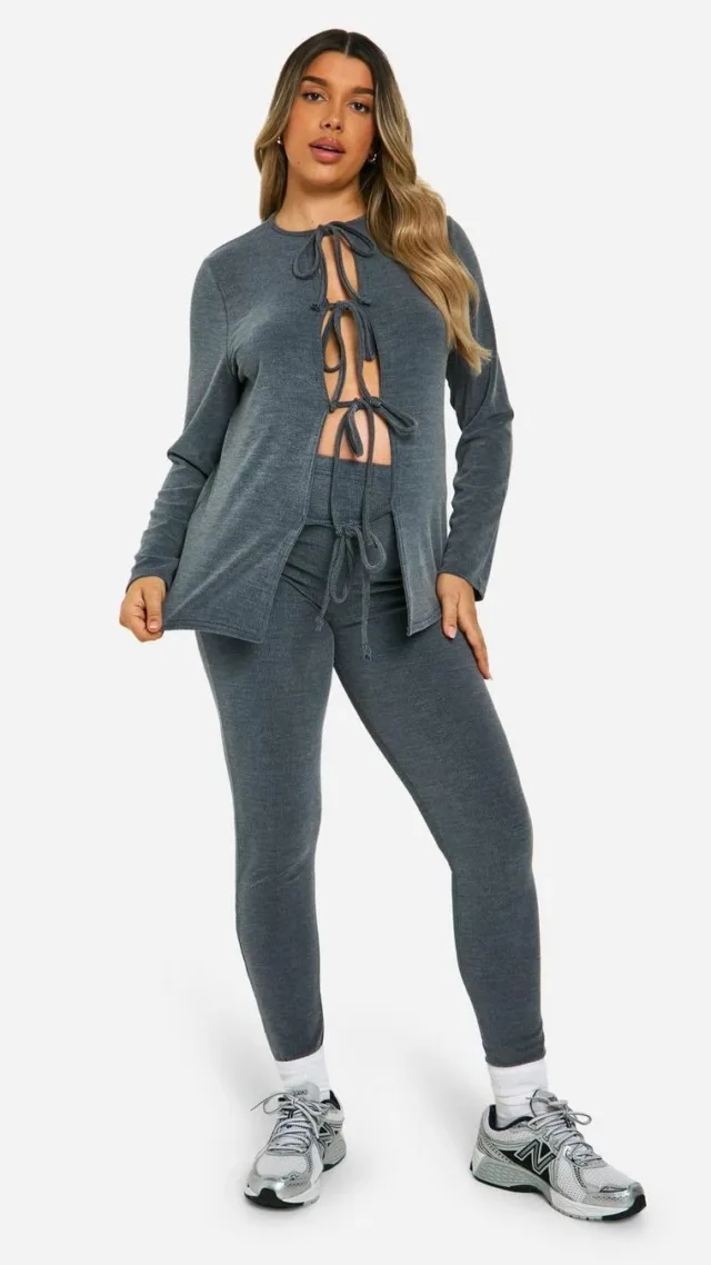 Grey Maternity Over The Bump Textured Rib Leggings