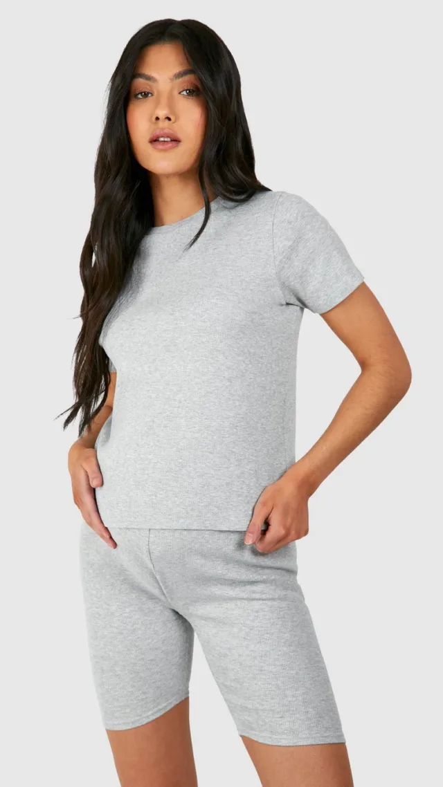 Grey Maternity Ribbed Short Sleeve T-Shirt