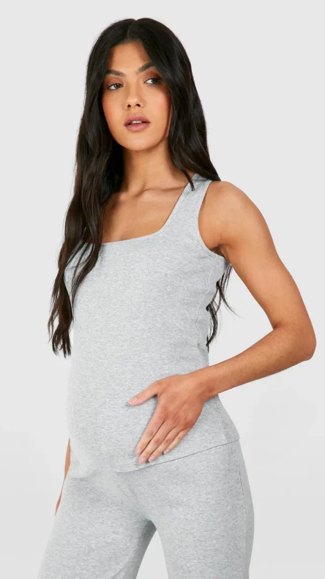 Grey Maternity Ribbed Square Neck Tank Top Top