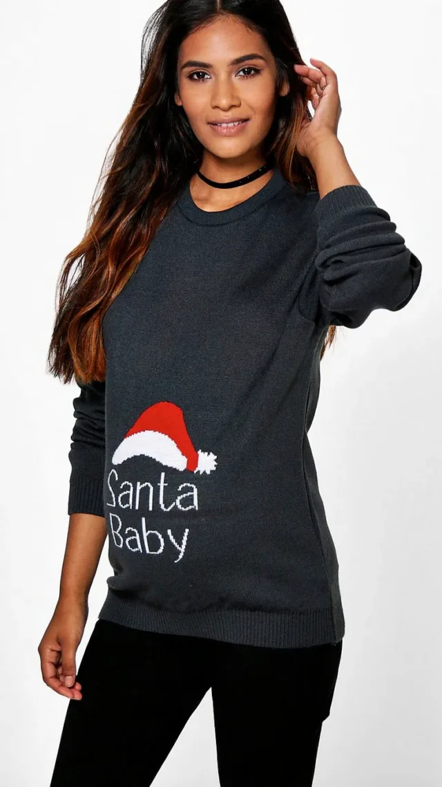 Grey Maternity 'Santa Baby' Christmas Sweater