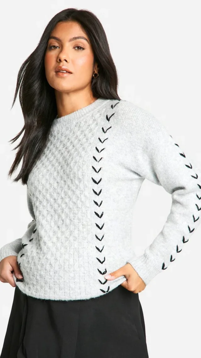 Grey Maternity Soft Knit Stitch Detail Oversized Sweater