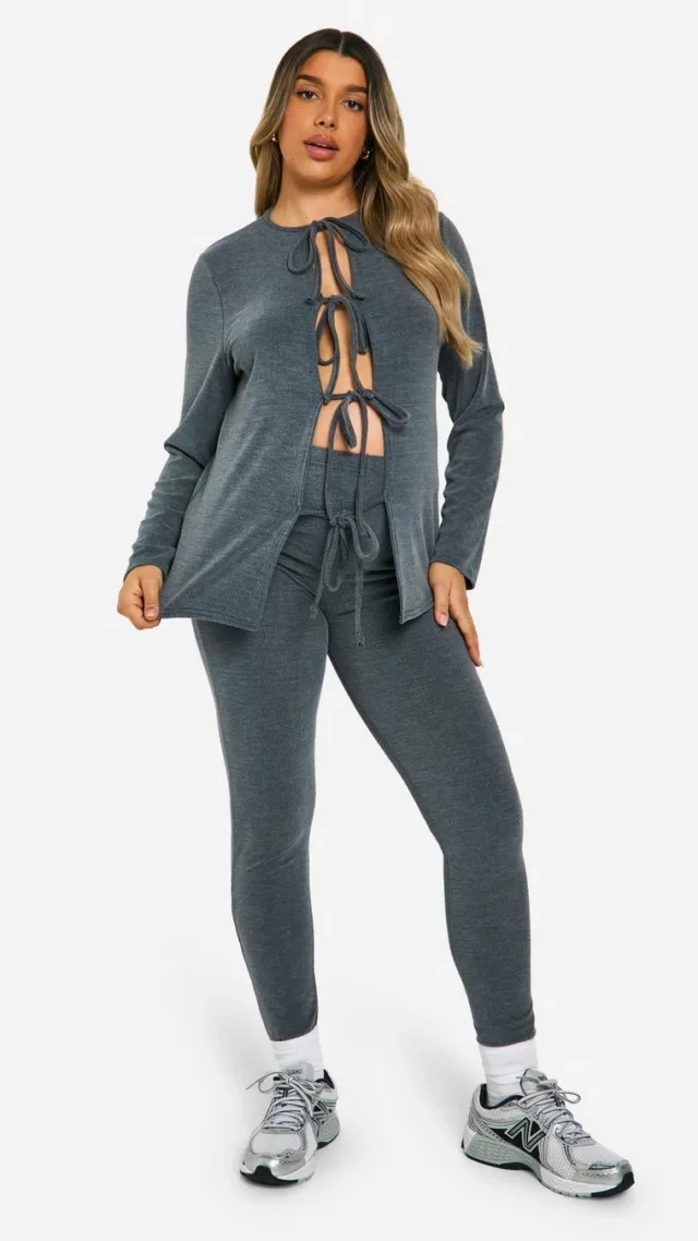 Grey Maternity Textured Rib Leggings