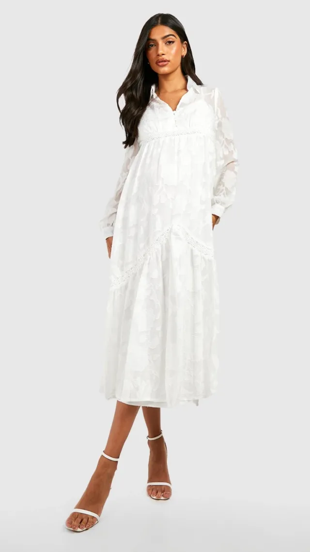 Ivory Maternity Floral Button Smock Midi Dress