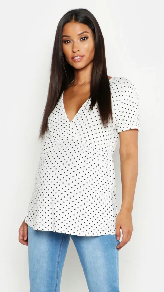 Ivory Maternity Polka Dot Wrap Top