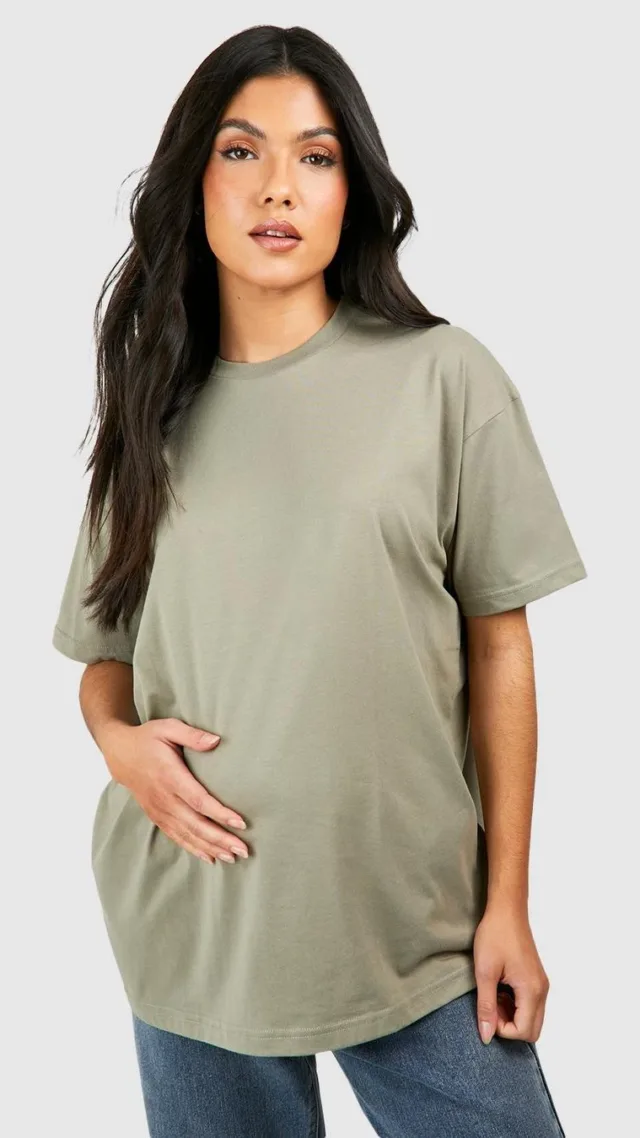 Khaki Maternity Basic Oversized T-Shirt