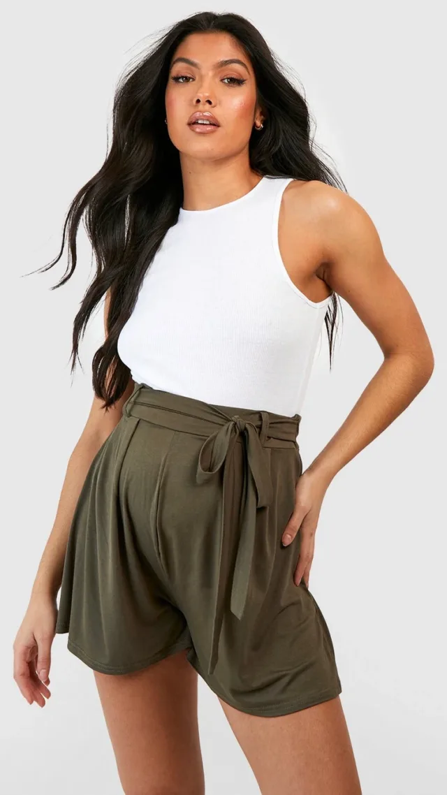 Khaki Maternity Belted Shorts