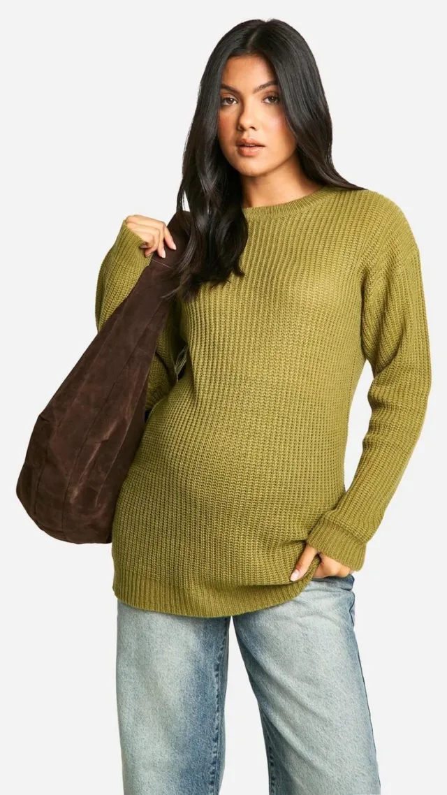 Khaki Maternity Crew Neck Jumper