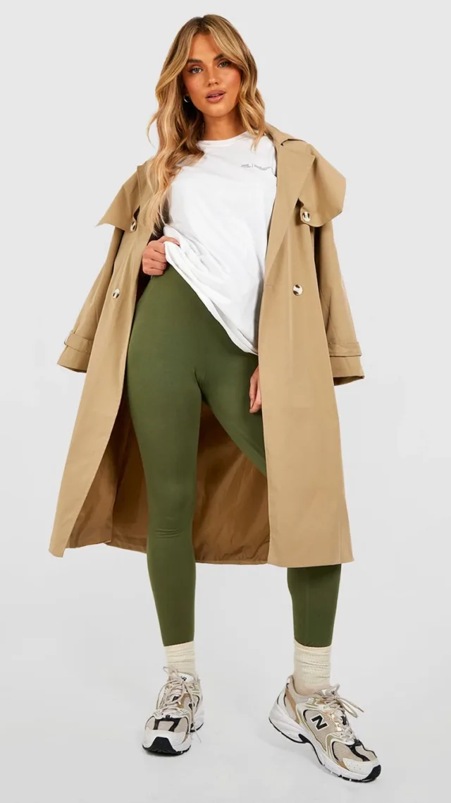 Khaki Maternity High Waisted Basic Leggings