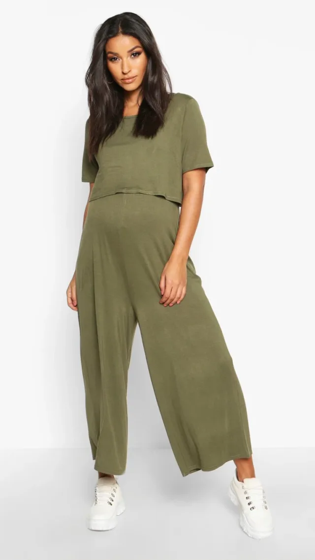 Khaki Maternity Nursing Culotte Jumpsuit