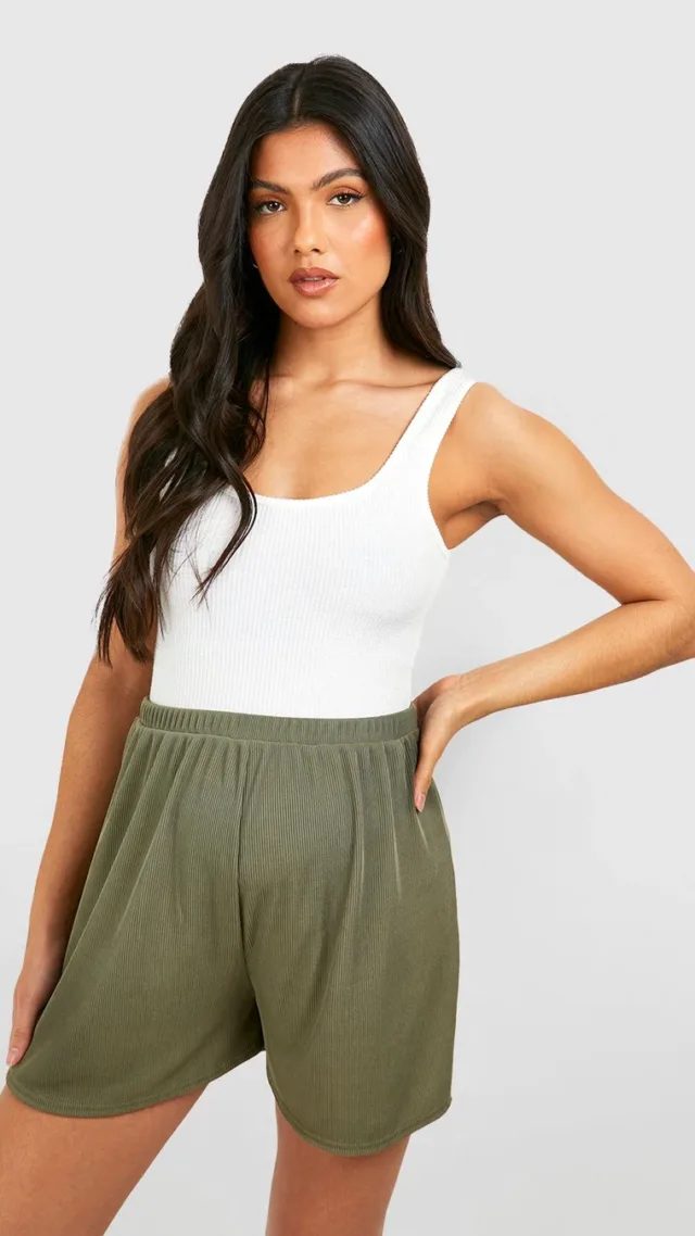 Khaki Maternity Rib Flowy Shorts