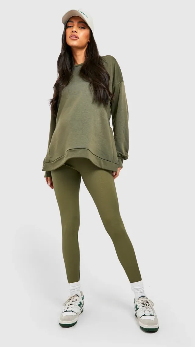 Khaki Maternity Side Split Sweatshirt & Legging Set