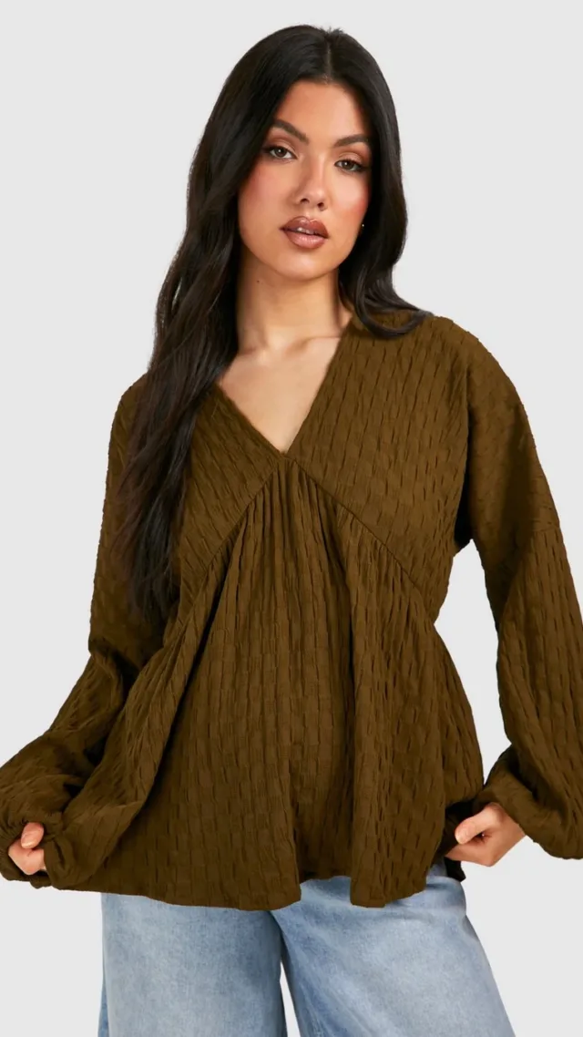 Khaki Maternity Textured Seamed Smock Top