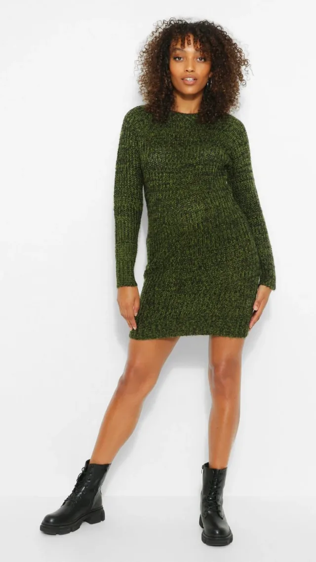 Khaki Maternity Twist Knit Marl Dress