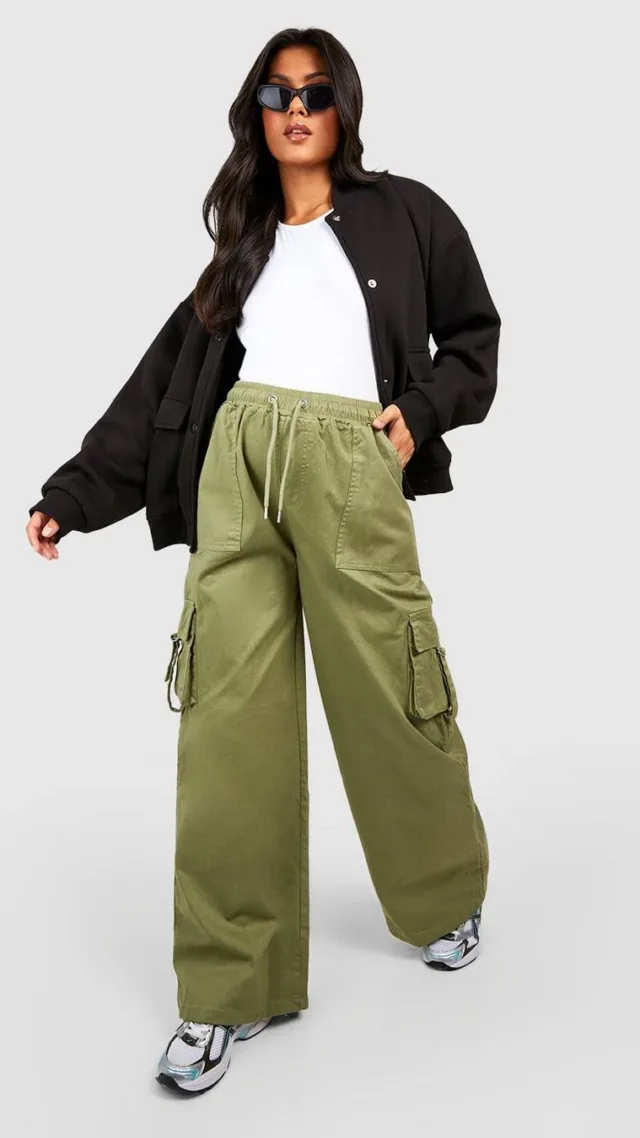 Khaki Maternity Washed Loose Pocket Cargo Pants