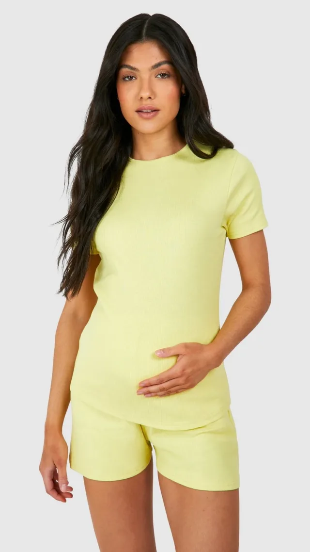 Lemon Maternity Rib Lounge T-Shirt And Short Set