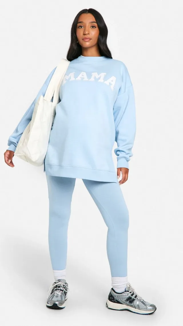 Light Blue Maternity Mama Applique Sweatshirt And Legging Set