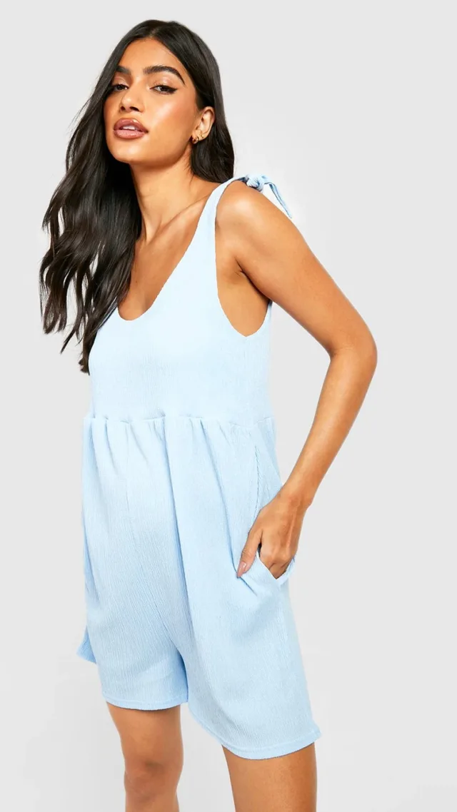 Light Blue Maternity Textured Tie Front Romper