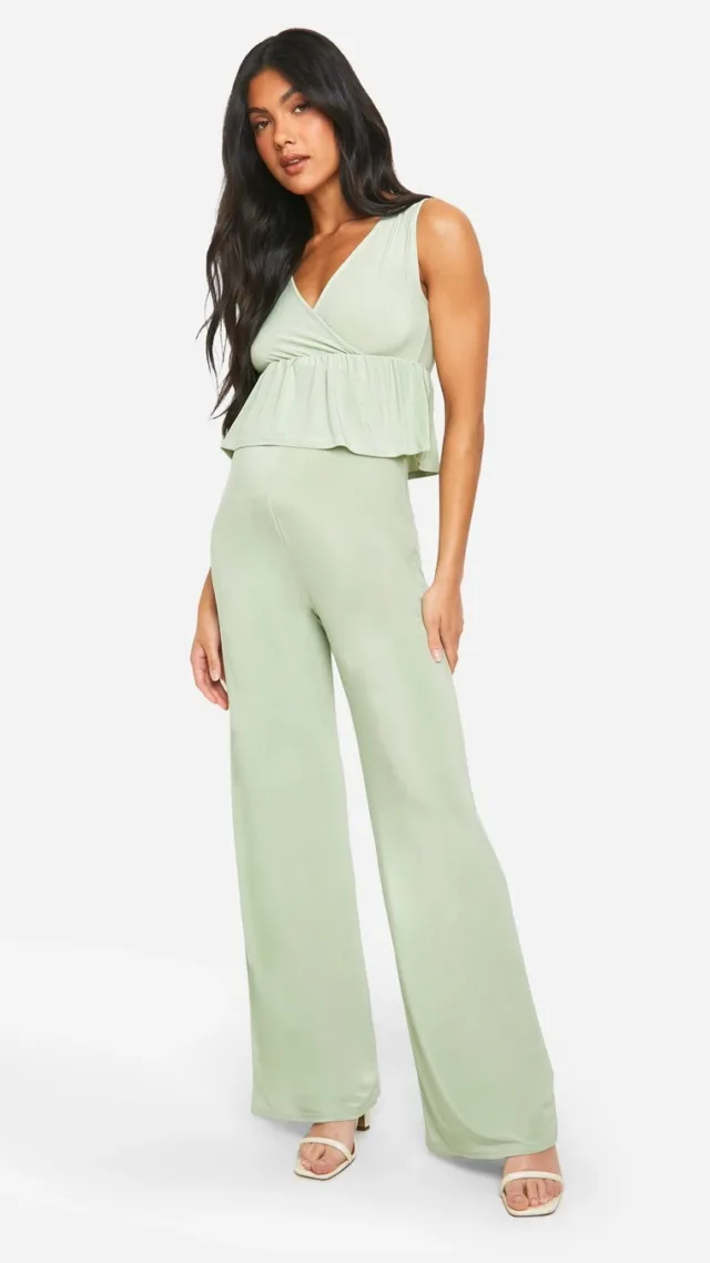 Light Green Maternity Slinky Wide Leg Pants