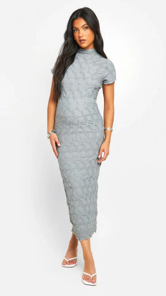 Light Grey Maternity Textured Jacquard Midi Bodycon Dress